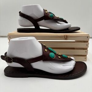 Laidback London Turquoise Leather Gladiator Sandals Handmade Womens US 8.5